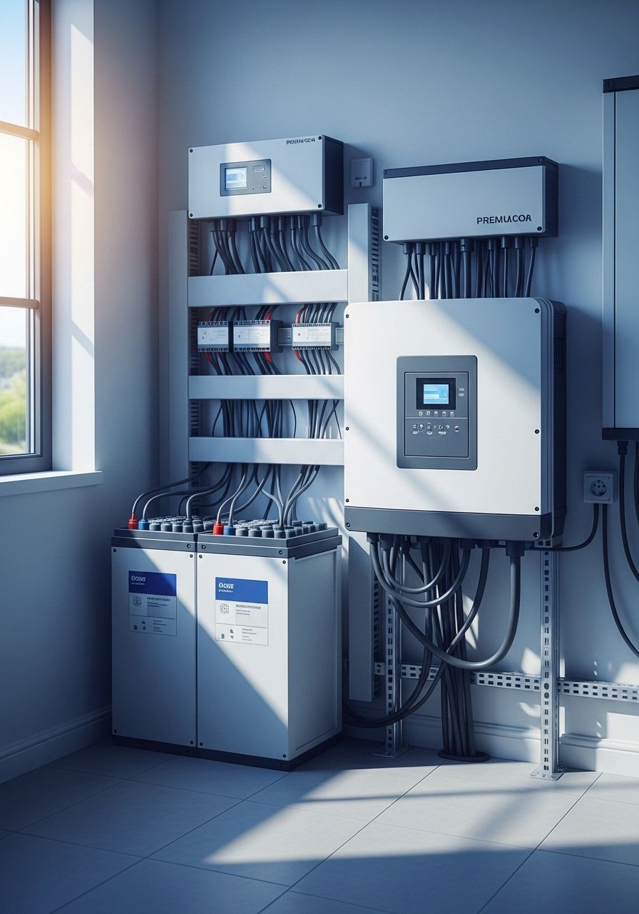 Technician inspecting solar battery unit